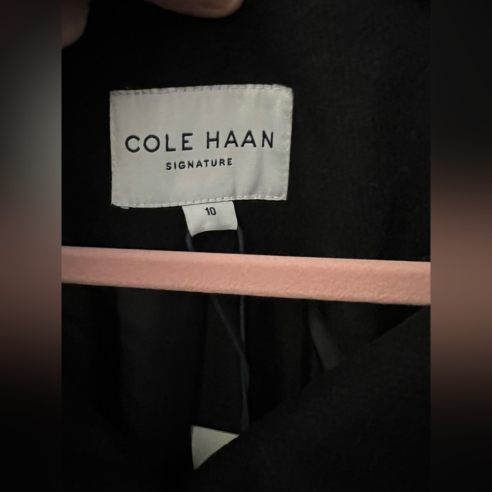 New COLE HAAN Belted Wool Blend Long Coat in Black Women’s Size 10 - Picture 5 of 11